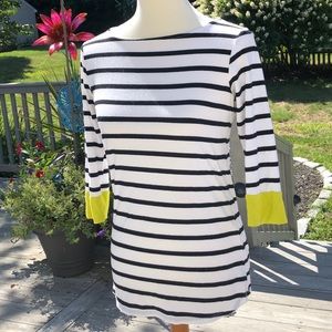 Striped Black and White Tee with Yellow Accents